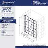 DreamLine Unidoor Toulon 58–58 1/2 in. W x 72 in. H Frameless Hinged Shower Door, Satin Black