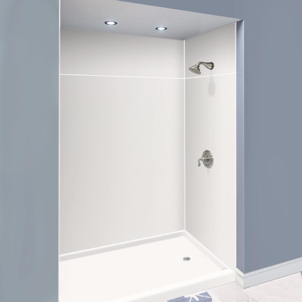 Expressions 48 in. x 48 in. x 96 in. 4-Piece Easy Up Adhesive Alcove Shower Wall Surround in Bianca - Super Arbor
