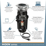 MOEN Prep Series 1/2 HP Continuous Feed Garbage Disposal with Power Cord and Universal Mount