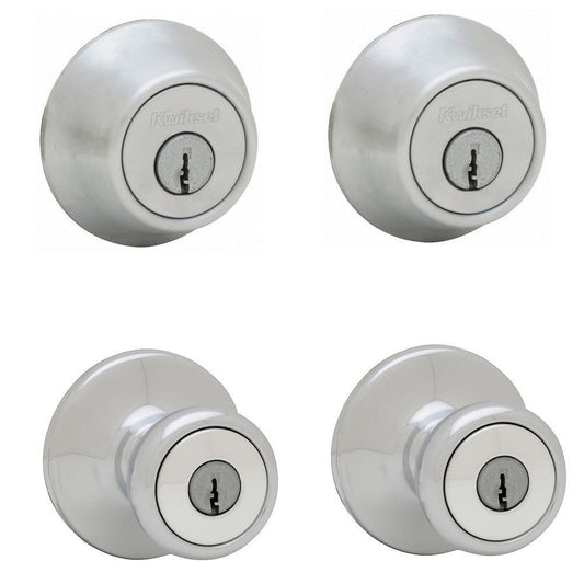 Tylo Satin Chrome Exterior Entry Door Knob and Single Cylinder Deadbolt Project Pack - Super Arbor