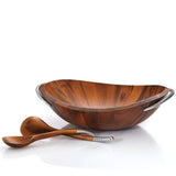 20 in. 32 oz. Braid Wooden Salad Bowl with Servers
