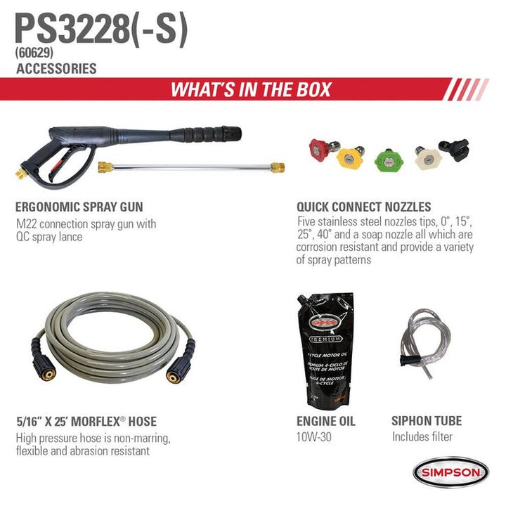 Simpson SIMPSON PowerShot PS3228-S 3300 PSI at 2.5 GPM HONDA GX200 Cold Water Pressure Washer