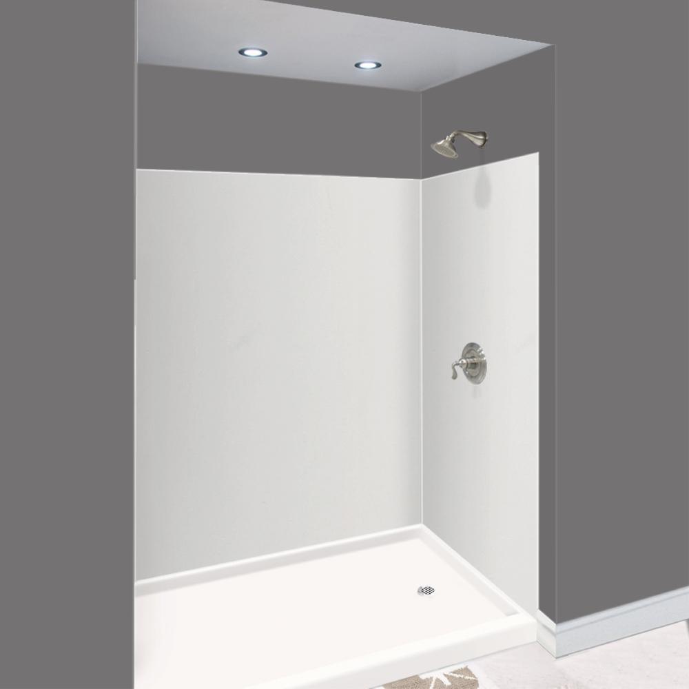 Expressions 48 in. x 48 in. x 96 in. 4-Piece Easy Up Adhesive Alcove Shower Wall Surround in Bianca - Super Arbor