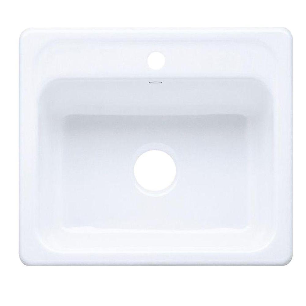 Mayfield Drop-In Cast Iron 25 in. 1-Hole Single Bowl Kitchen Sink in White - Super Arbor