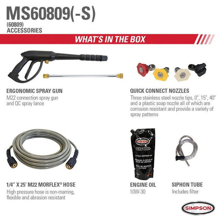 Simpson SIMPSON MegaShot MS60809-S 3000 PSI at 2.4 GPM HONDA GCV160 Cold Water Pressure Washer
