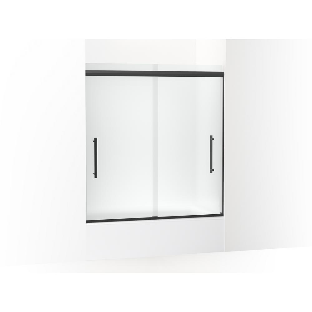 Pleat 59.625 in. x 63.5625 in. Frameless Sliding Bathtub Door in Matte Black with Frosted Glass - Super Arbor