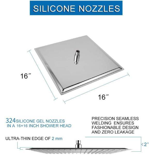 3-Spray Patterns 16 in. Ceiling Mount Rainfall Fixed Shower Head in Brushed Nickel - Super Arbor