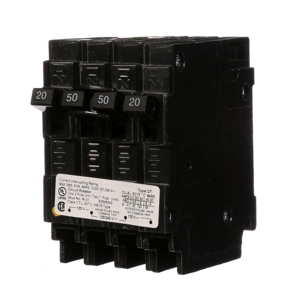 Triplex 2-Outer 20 Amp Single-Pole and 1-Inner 30 Amp Double-Pole Circuit Breaker