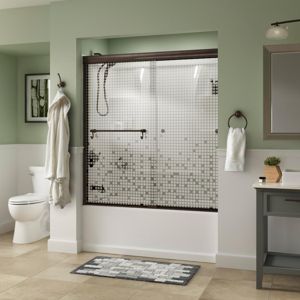 Portman 60 in. x 58-1/8 in. Semi-Frameless Traditional Sliding Bathtub Door in Bronze with Rain Glass - Super Arbor