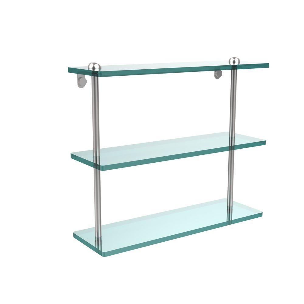 16 in. L x 15 in. H x 5 in. W 3-Tier Clear Glass Bathroom Shelf in Antique Pewter - Super Arbor