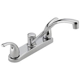 Peerless Chrome 2-Handle Deck-Mount Low-Arc Handle Kitchen Faucet (Deck Plate Included)