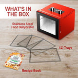 4-Tray Red 350 Watt Premium Food Dehydrator Machine with Digital Timer and Temperature Control