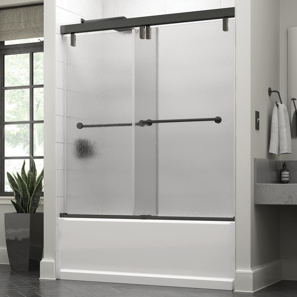 Lyndall 60 x 59-1/4 in. Frameless Mod Soft-Close Sliding Bathtub Door in Nickel with 3/8 in. (10mm) Clear Glass - Super Arbor