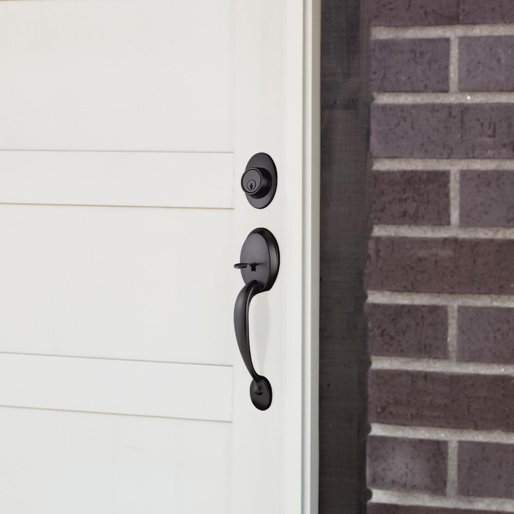 Coventry Matte Black Door Handleset with Springdale Lever Interior and Single Cylinder Deadbolt - Super Arbor