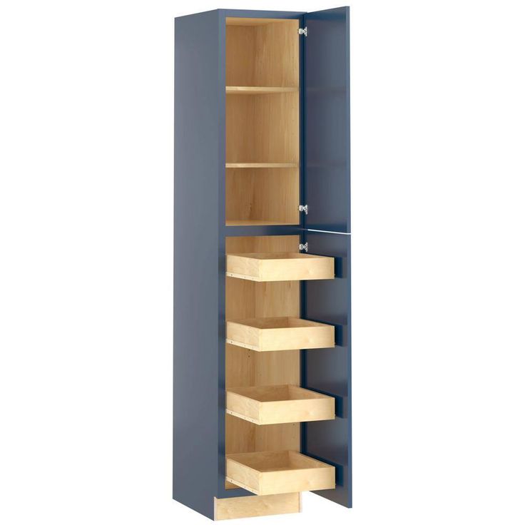 Home Decorators Collection Newport 18 in. W x 24 in. D x 96 in. H Assembled Plywood Pantry Kitchen Cabinet in Mythic Blue with 4ROT Soft Close RH