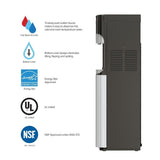 Hot Cold and Room Temp Water Dispenser Cooler Bottom Load, Tri-Temp, Black and Brush Stainless Steel, Essential Series