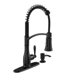 Mandouri Single-Handle Spring Pull Down Kitchen Faucet with TurboSpray, FastMount and Soap Dispenser in Stainless Steel - Super Arbor
