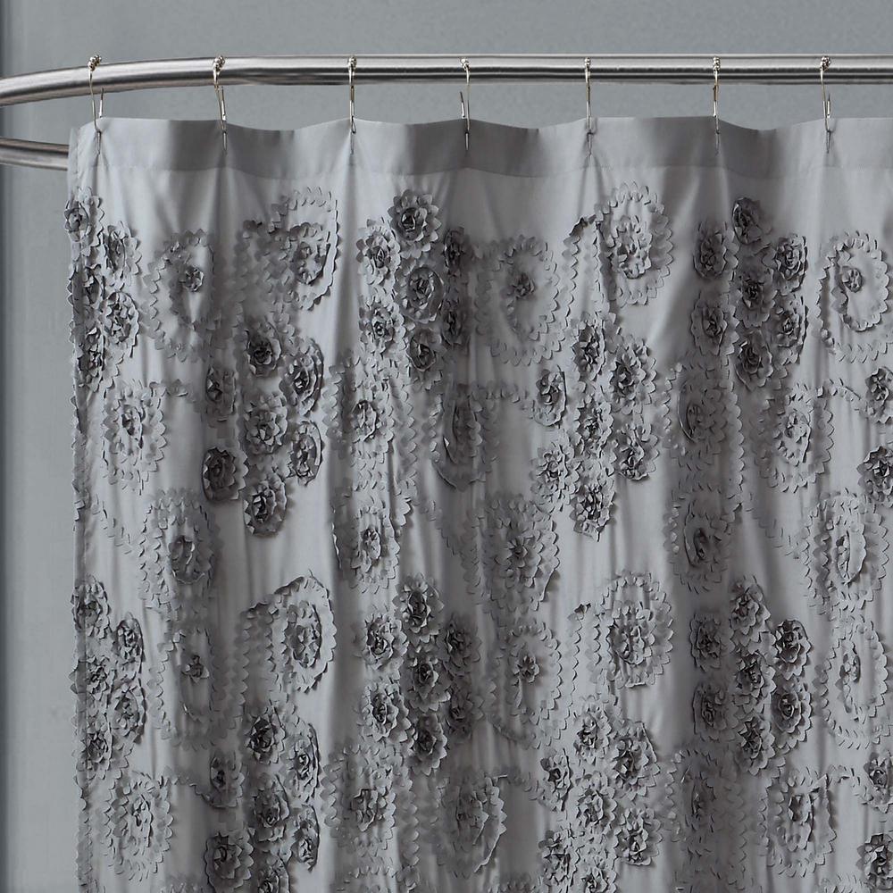 Pretty Petals 72 in. Grey Shower Curtain - Super Arbor