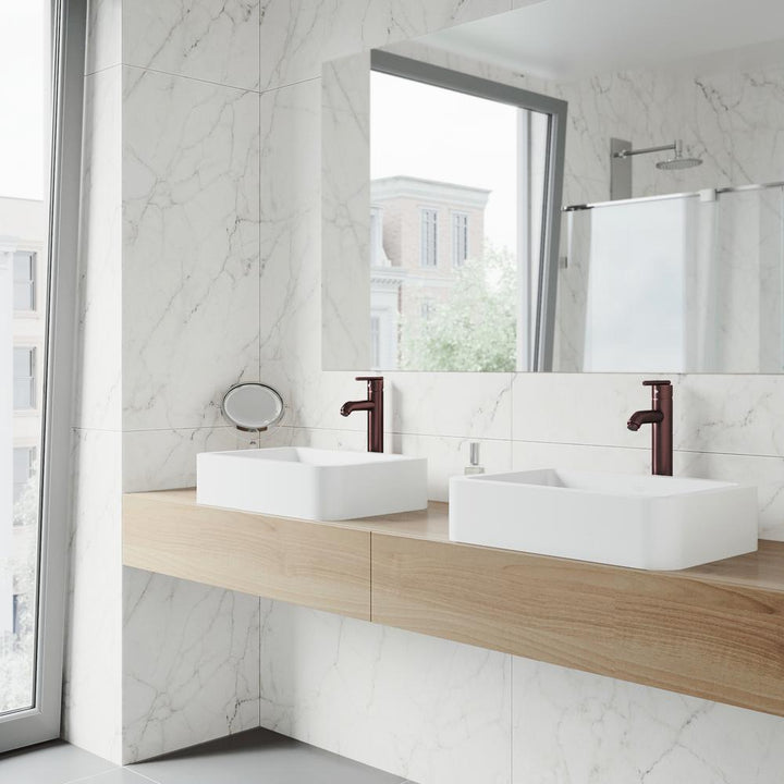 White Petunia Matte Stone Vessel Bathroom Sink and Seville Bathroom Vessel Faucet in Oil Rubbed Bronze - Super Arbor