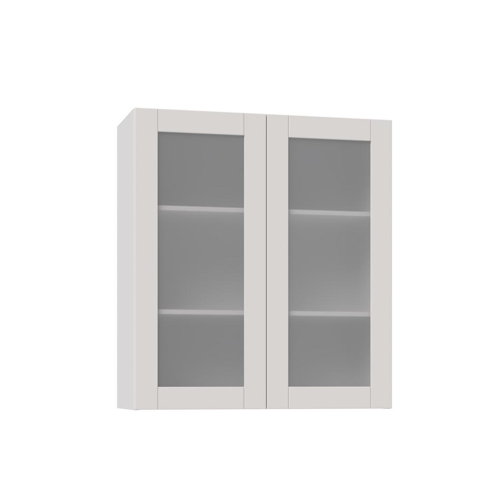 Shaker Assembled 30x40x14 in. Wall Cabinet with Frosted Glass Doors in Vanilla White - Super Arbor