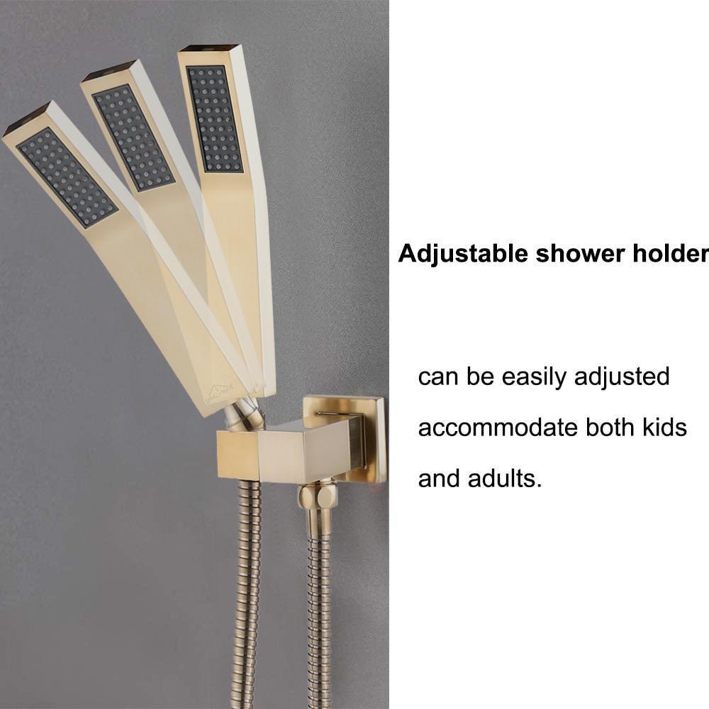 Shower System Wall Mounted with 10 in. Square Rainfall Shower head and Handheld Shower Head Set, Brushed Gold - Super Arbor