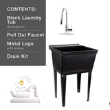 Complete 22.875 in. x 23.5 in. Black 19 Gal. Utility Sink Set with Metal Hybrid Chrome High Arc Pull-Down Faucet - Super Arbor