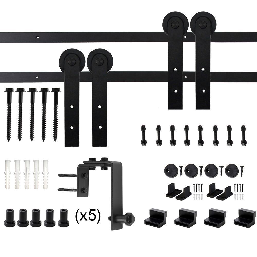 6.6 ft./79 in. Black Bypass Sliding Barn Hardware Track Kit for Double Wood Doors with Non-Routed Door Guide - Super Arbor
