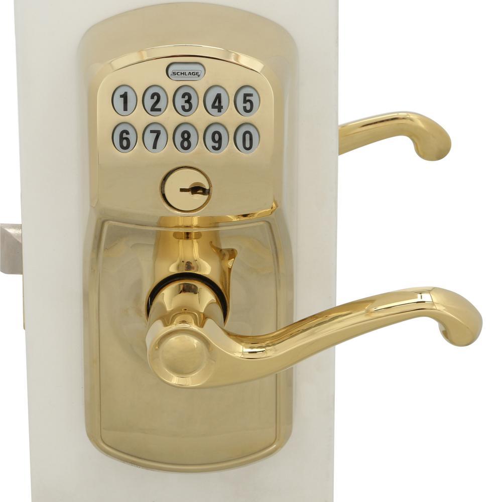 Plymouth Bright Brass Electronic Door Lock with Flair Door Lever Featuring Flex Lock - Super Arbor
