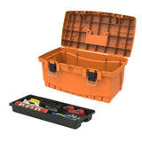 19 in. Plastic Portable Tool Box with Metal Latches and Removable Tool Tray - Super Arbor