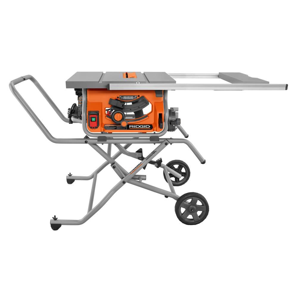 RIDGID 10 in. Pro Jobsite Table Saw with Stand + 18V Cordless Drill/Driver Kit (1) 2.0Ah Battery, Charger, Tool Bag