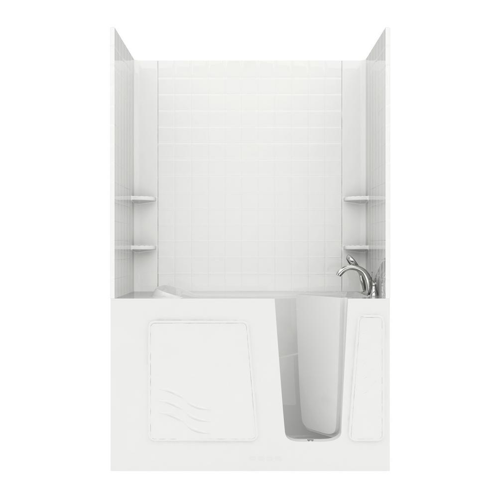 Rampart 3.9 ft. Walk-in Whirlpool and Air Bathtub with 4 in. Tile Easy Up Adhesive Wall Surround in White - Super Arbor