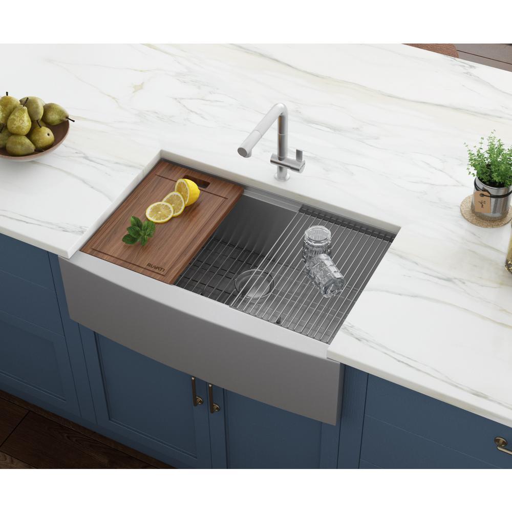 Apron-Front Stainless Steel 30 in. 16-Gauge Workstation Single Bowl Farmhouse Kitchen Sink - Super Arbor