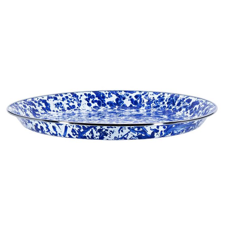 20 in. Cobalt Swirl Enamelware Round Serving Tray