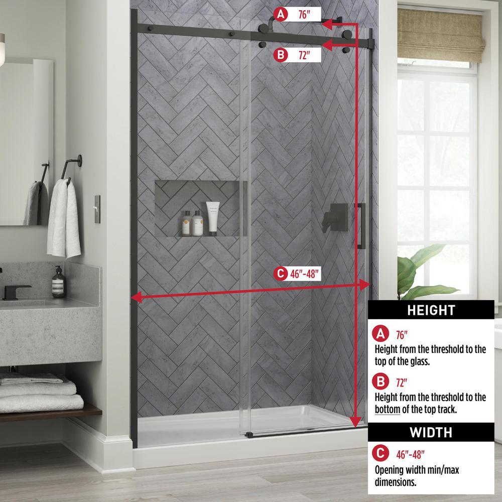 Commix 48 in. x 76 in. Frameless Sliding Shower Door in Matte Black with 5/16 in. (8 mm) Clear Glass - Super Arbor