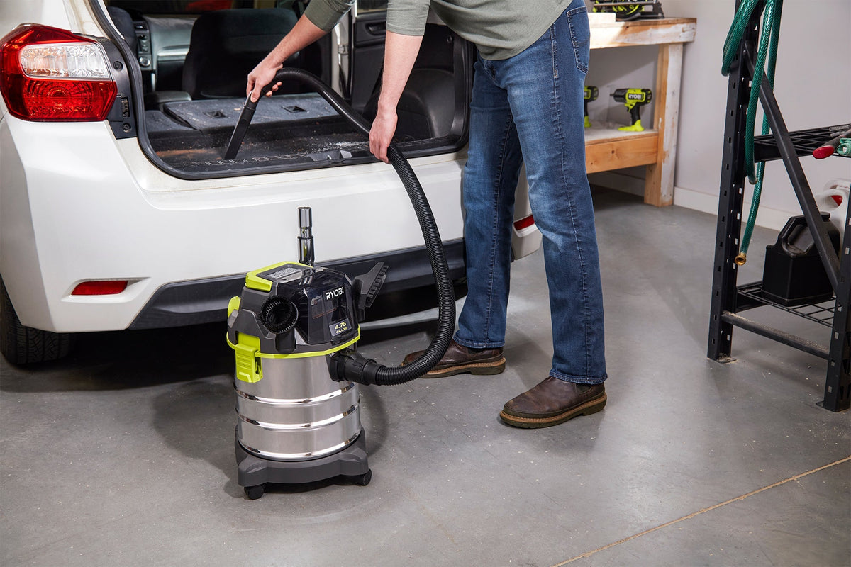 RYOBI ONE+ 18V Cordless 4.75 Gallon Wet/Dry Vacuum (Tool Only) with Hose, Crevice Tool, Floor Nozzle, and Extension Wands