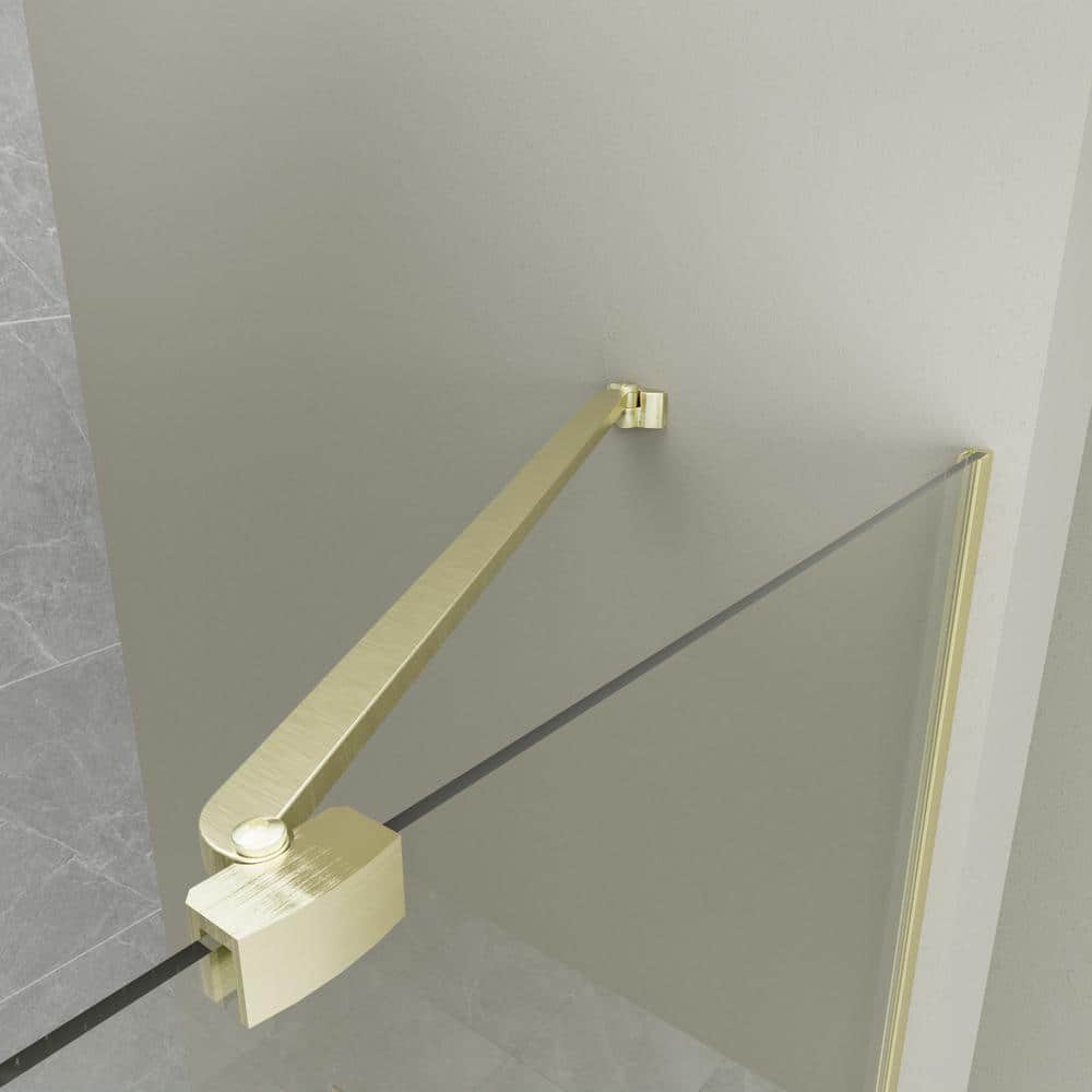 EAKYHOM 56 in. to 60 in. W x 72 in. H Pivot Semi-Frameless Shower Door in Brushed Gold Finish with Tempered Clear Glass