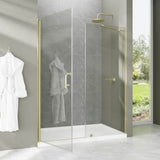EAKYHOM 56 in. to 60 in. W x 72 in. H Pivot Semi-Frameless Shower Door in Brushed Gold Finish with Tempered Clear Glass
