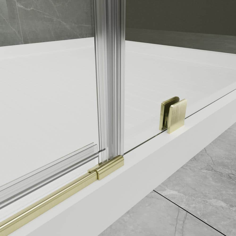 EAKYHOM 56 in. to 60 in. W x 72 in. H Pivot Semi-Frameless Shower Door in Brushed Gold Finish with Tempered Clear Glass