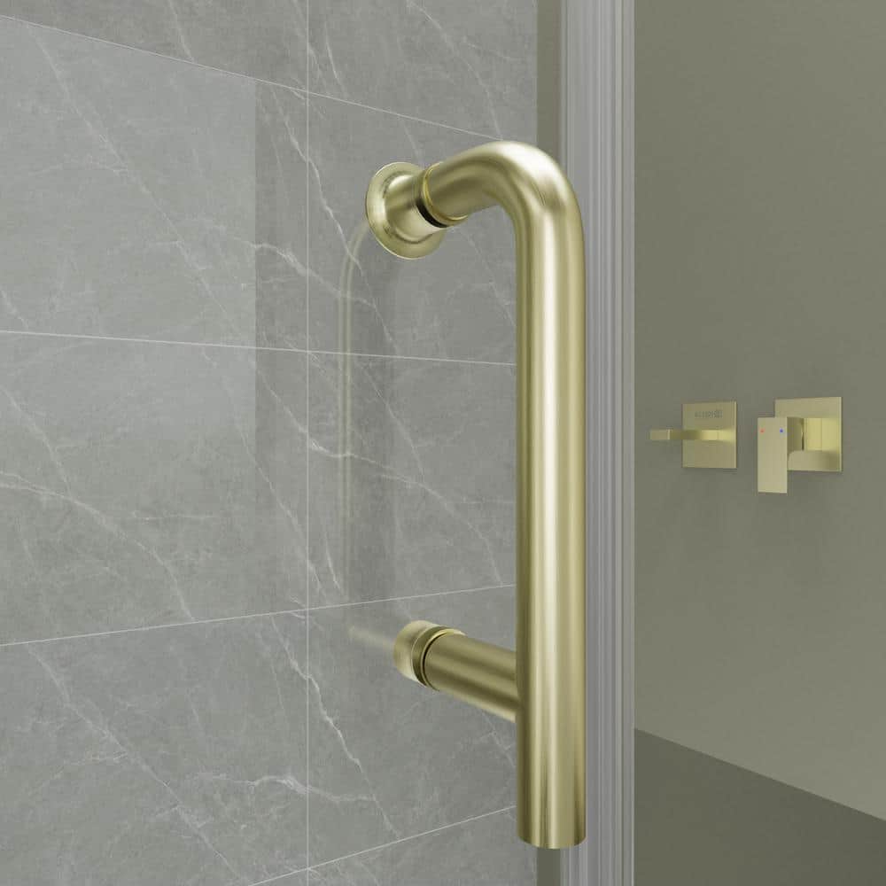 EAKYHOM 56 in. to 60 in. W x 72 in. H Pivot Semi-Frameless Shower Door in Brushed Gold Finish with Tempered Clear Glass
