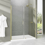 EAKYHOM 56 in. to 60 in. W x 72 in. H Pivot Semi-Frameless Shower Door in Brushed Gold Finish with Tempered Clear Glass