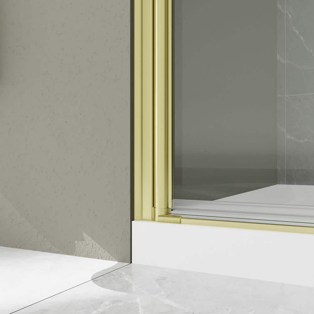 EAKYHOM 56 in. to 60 in. W x 72 in. H Pivot Semi-Frameless Shower Door in Brushed Gold Finish with Tempered Clear Glass