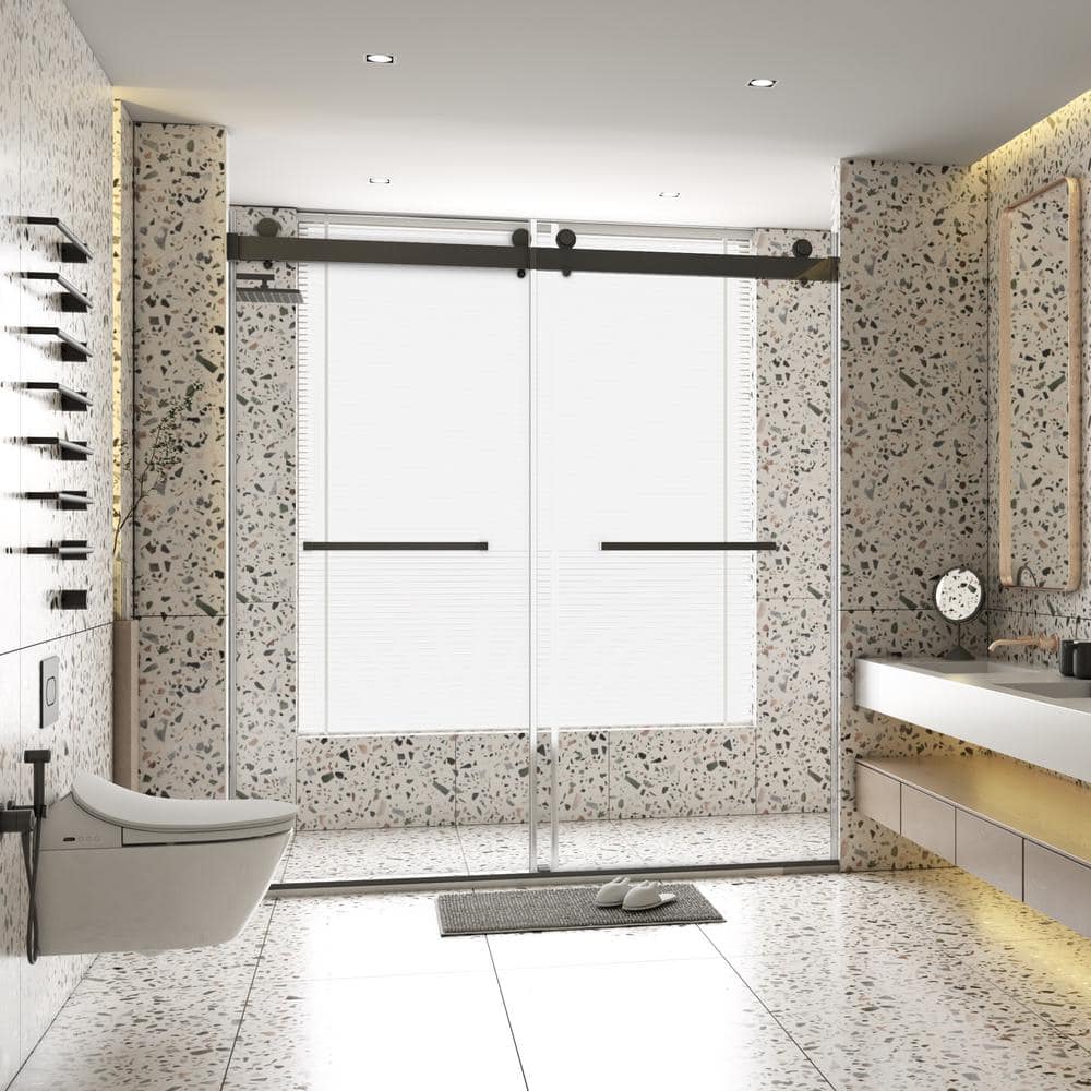 EAKYHOM 68 in. to 72 in. W x 76 in. H Sliding Frameless Shower Door in Matte Black Finish with 3/8 in. Tempered Clear Glass