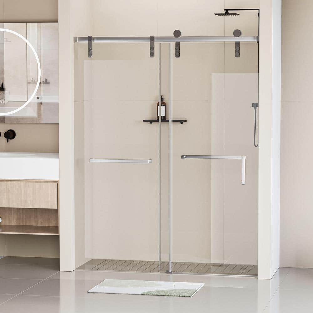 EAKYHOM 60 in. W x 76 in. H Soft Closing Single Sliding Frameless Shower Door in Chrome Finish w/ 5/16 in. Tempered Clear Glass
