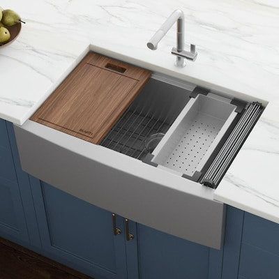 Ruvati Verona 27-in x 22-in Stainless Steel Single Bowl Tall (8-in or Larger) Drop-In Apron Front/Farmhouse Residential Workstation Kitchen Sink