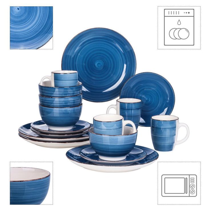 Bella 16- Piece Blue Porcelain Dinnerware Sets (Service for Set for 4)
