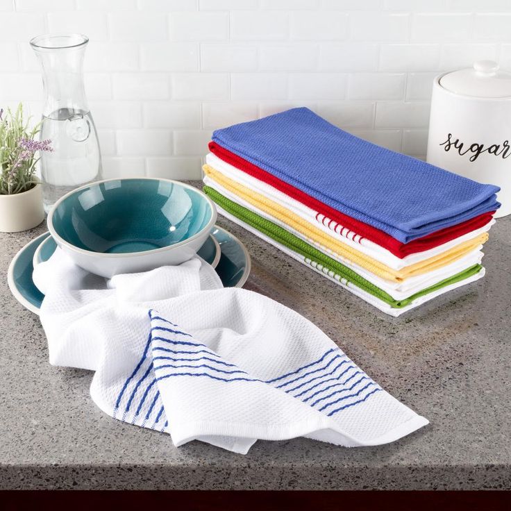 Multi-Color Diamond Weave Striped and Solid Color Cotton Kitchen Towel Set (8-Pieces)