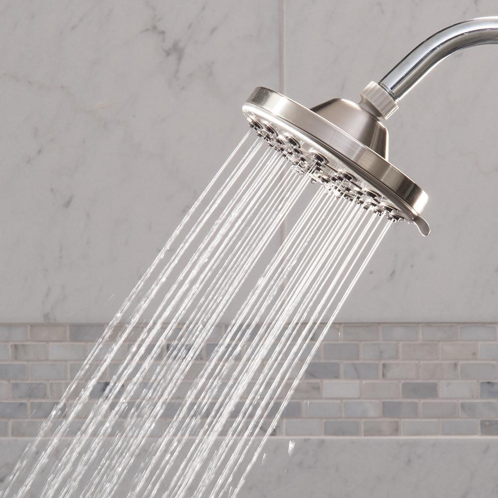 6-Spray 6 in. Single Wall Mount Low Flow Fixed Rain Shower Head in Brushed Nickel - Super Arbor