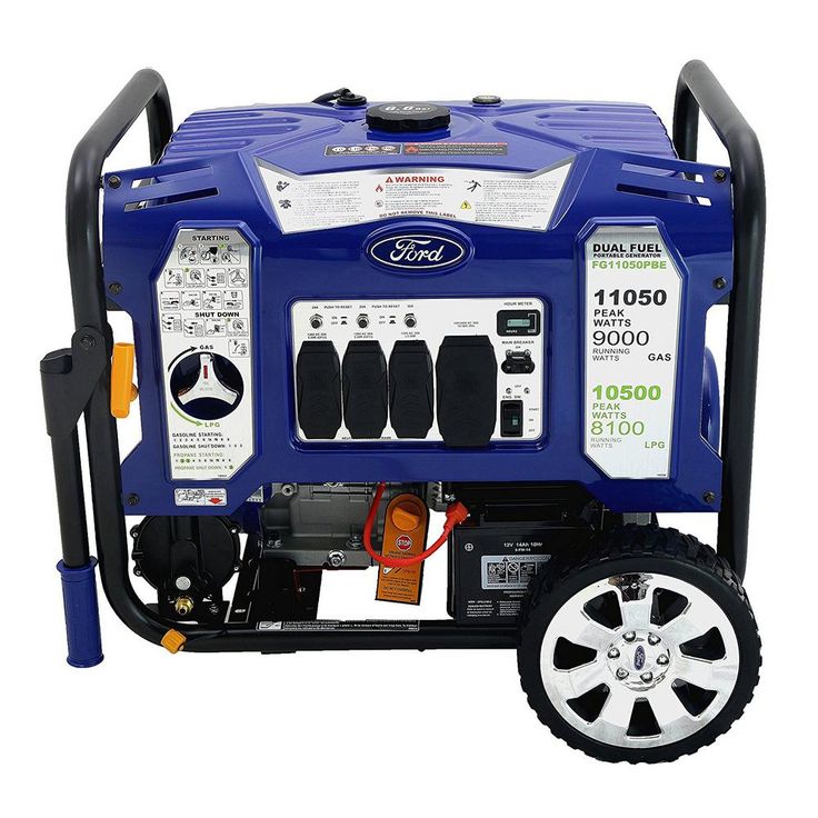 Ford 11,050/9,000-Watt Dual Fuel Gasoline/Propane Powered Electric/Recoil Start Portable Generator 457 cc CARB Compliant