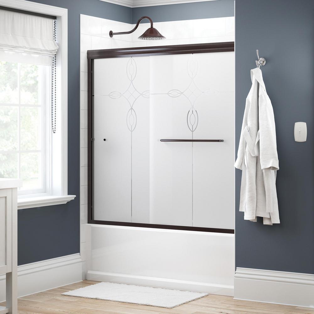 Simplicity 60 in. x 58-1/8 in. Semi-Frameless Traditional Sliding Bathtub Door in Bronze with Clear Glass - Super Arbor