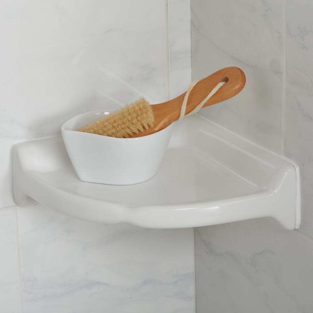Restore 8.5 in. W Ceramic Wall Mounted Corner Shower Shelf Tile in White - Super Arbor
